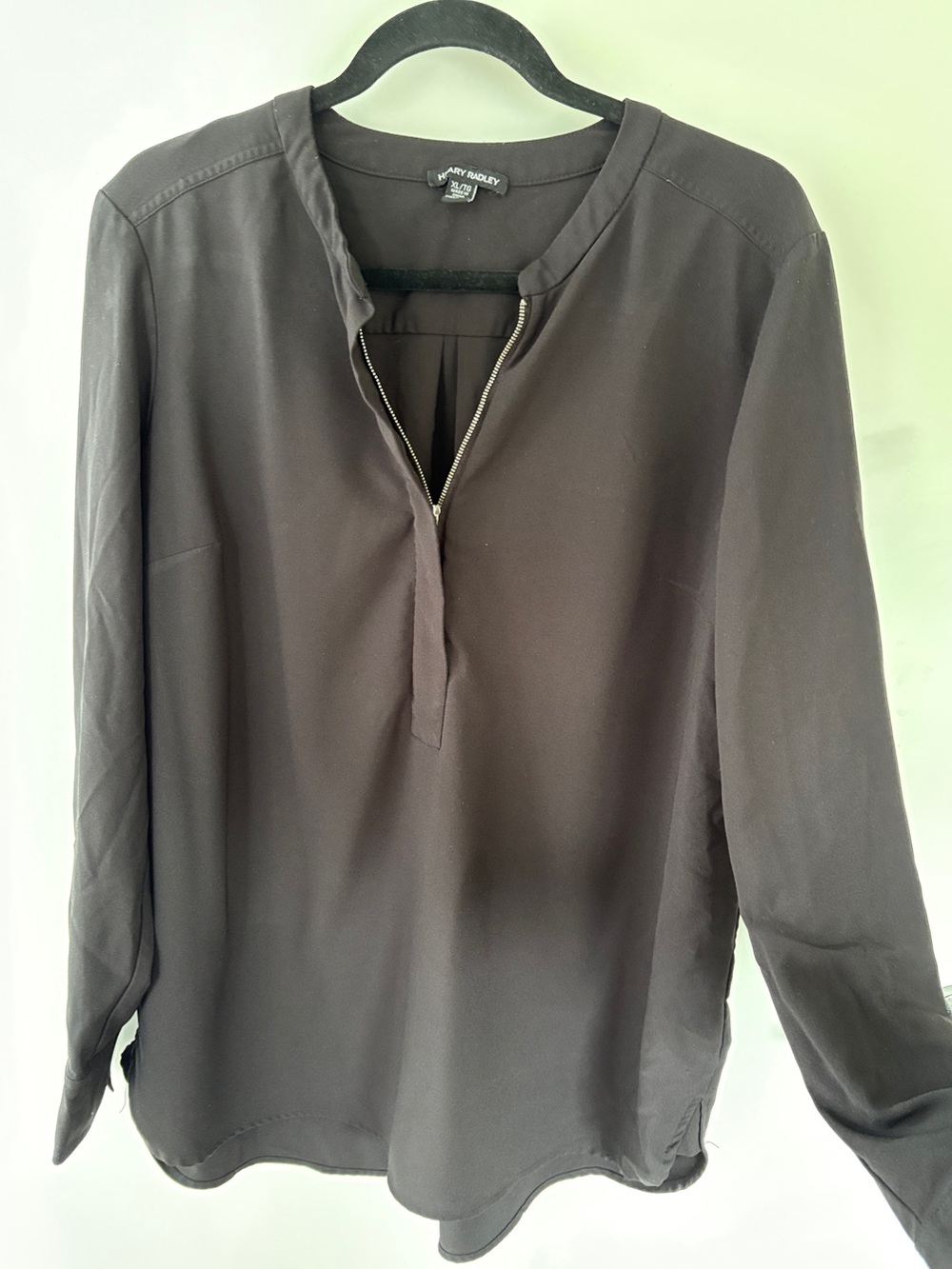 Black Zip-Detail Long Sleeve Blouse
